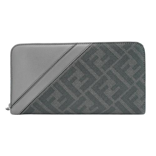 Fendi 雙色拼接帆布拉鍊長夾(7M0210-黑/灰)
