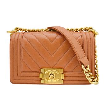 Chanel Boy 仿舊金雙C粒紋牛皮掀蓋斜揹包-20cm(A67085-焦糖色)