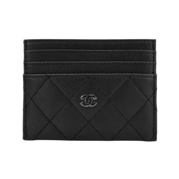 Chanel 菱格牛皮霧面黑logo卡夾(AP4380-黑)