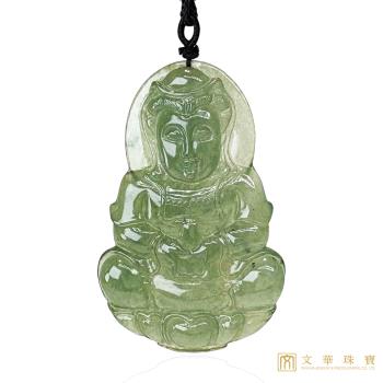 【文華珠寶】翡翠冰種花青觀音玉墜 贈精美中國繩乙入