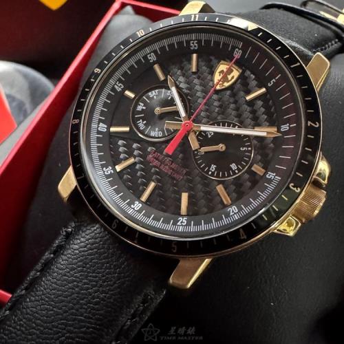 FERRARI 法拉利男女通用錶 42mm 黑圓形精鋼錶殼 黑色幾何立體圖形中三針顯示, 二眼, 碳纖維錶面款 FE00091