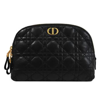 Christian Dior Caro 籐格紋小羊皮貝殼型萬用包/化妝包.黑
