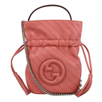 GUCCI 760313 Blondie Mini 質感斜紋流蘇兩用水桶包.桃粉