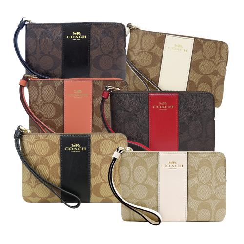 COACH 經典馬車PVC直紋拉鍊手拿包(任選)