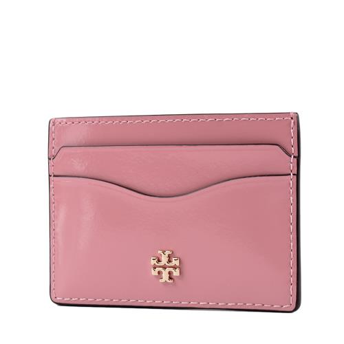 TORY BURCH EMERSON 金字LOGO漆皮名片夾-薔薇粉
