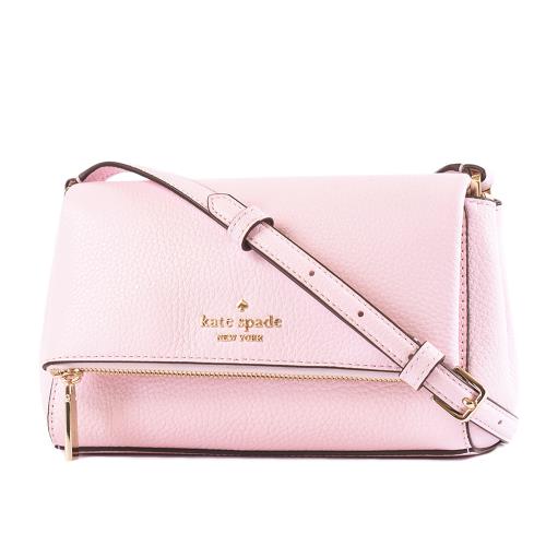 KATE SPADE Leila 荔枝紋暗層翻蓋磁釦斜背包-柔粉