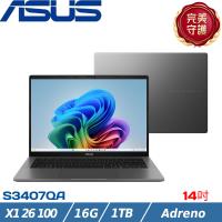 ASUS Vivobook S 14吋 輕薄筆電 X1 26 100/16G/1TB SSD/W11/S3407QA-0022G26100 灰