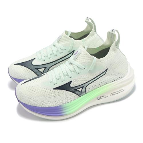 Mizuno 慢跑鞋 Neo Zen 女鞋 綠 紫 針織 襪套 緩衝 路跑 運動鞋 美津濃 J1GD2586-21