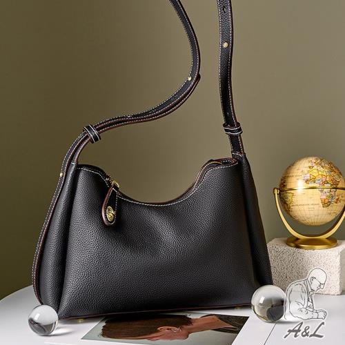 【A&L老工匠】真皮頭層togo牛皮Nola歐美時尚多way側背/斜背包-經典黑