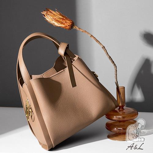 【A&L老工匠】真皮頭層牛皮質感菜籃子包百搭側背/斜背包-卡其棕