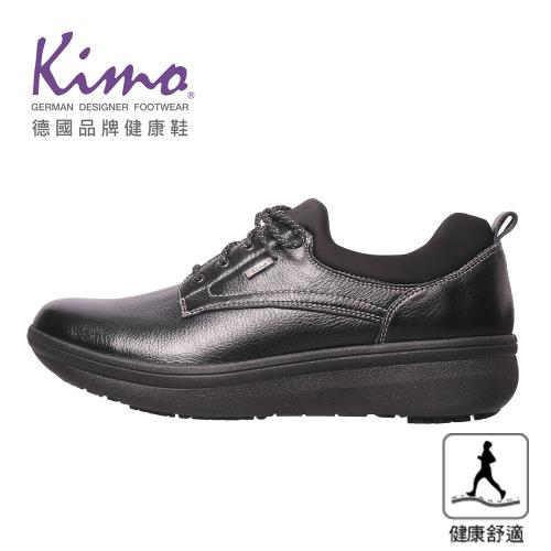 Kimo德國品牌健康鞋-專利足弓支撐-摔紋牛皮簡約繫帶舒適健康鞋 男鞋 (經典黑 KBESM027193)