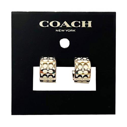 【COACH】C LOGO 穿針式琺瑯耳環(白/玫瑰金)