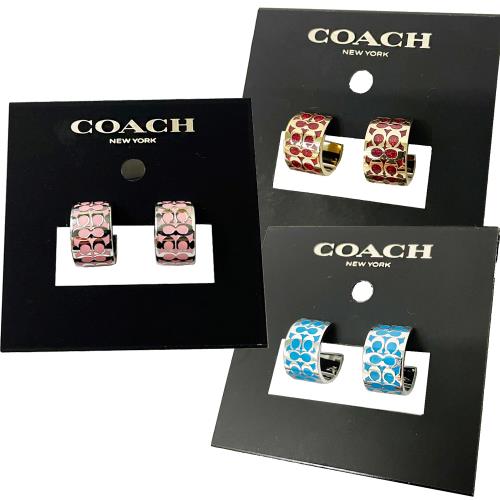 【COACH】C LOGO 穿針式琺瑯耳環(均一價)