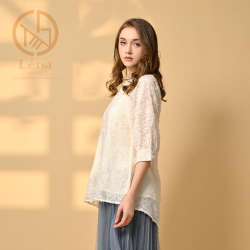 Léna頂奢羽剪花唯美蠶絲精品上衣-獨
