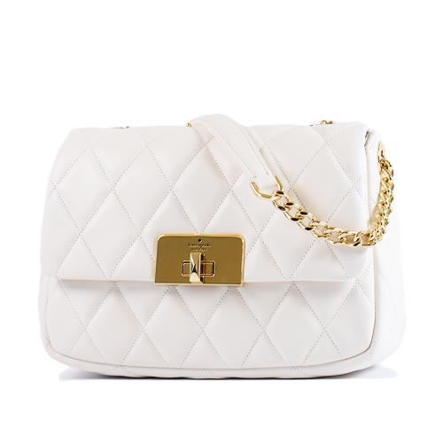 KATE SPADE Carey 絎縫菱格翻蓋旋鈕肩背/斜背二用包-白色