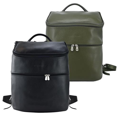 LONGCHAMP LE FOULONNÉ系列牛皮前拉鍊後背包(多色選)