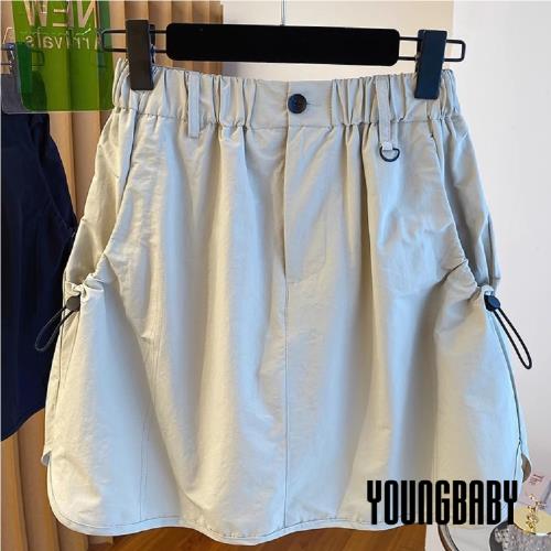 【YOUNGBABY中大碼】抽繩抓皺口袋防走光工裝褲裙 中大尺碼女裝