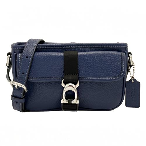 【COACH】專櫃款字母C LOGO中性男款斜背包(海軍藍)