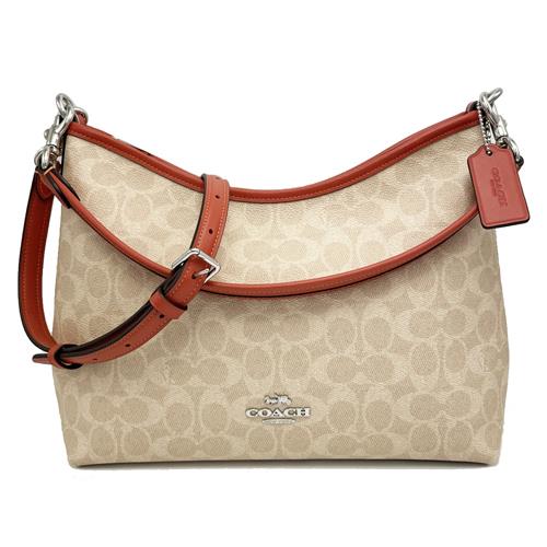 【COACH】C LOGO肩斜背兩用馬鞍包(卡其/橘)