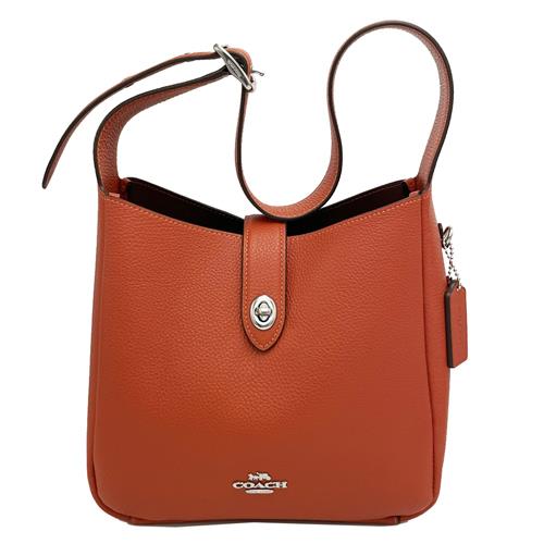 【COACH】HADLEY素面牛皮肩斜背兩用馬鞍包(赤茶橘)