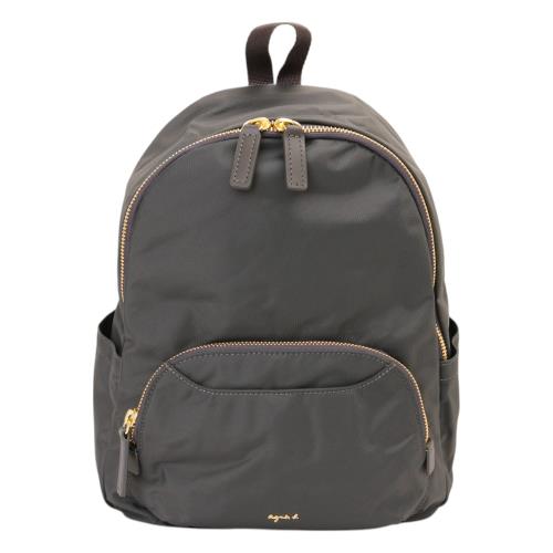 agnes b.- agnes b. 拉鍊口袋橢圓後背包(深灰)小