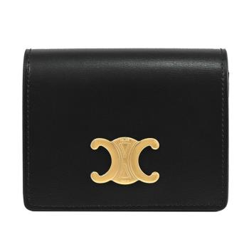 CELINE TRIOMPHE 金屬LOGO滑面小牛皮卡片包/零錢包.黑