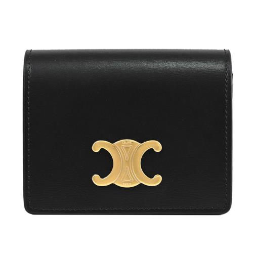 CELINE TRIOMPHE 金屬LOGO滑面小牛皮卡片包/零錢包.黑