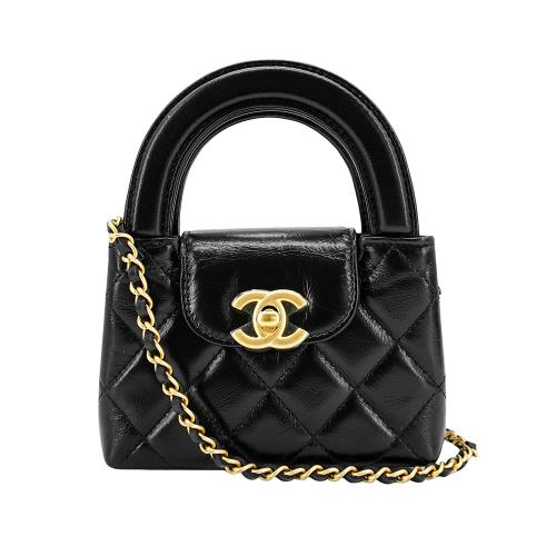 Chanel Kelly Nano 牛皮金釦迷你斜背包(AP3435-黑)