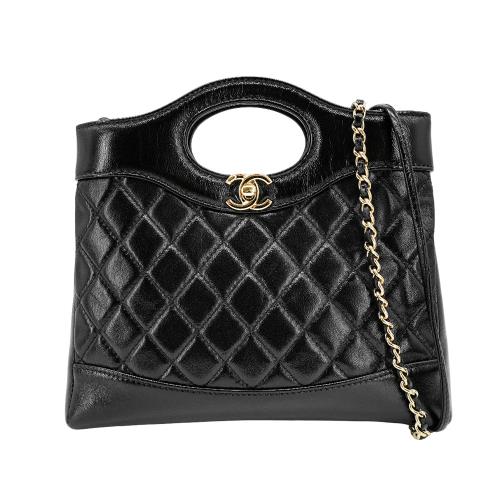 Chanel 31 Bag 油蠟羊皮淡金雙鍊手提斜背包-mini(AS4133-黑)