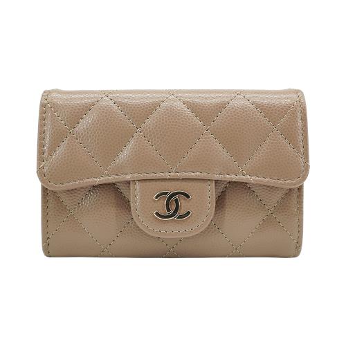 Chanel 粒紋牛皮淡金釦式卡夾/零錢包(AP0214-奶茶色)