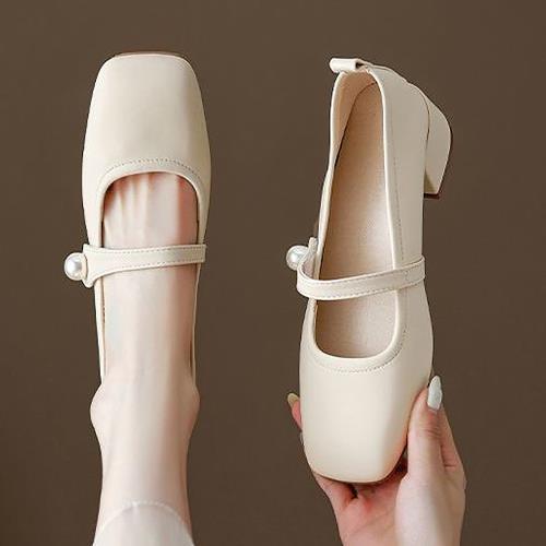 【LN】★優雅珍珠瑪莉珍低跟鞋(女鞋/方頭鞋/粗跟鞋)