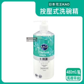 日本KAO花王-珂珂透CUCUTE按壓式去油除漬高效濃縮洗碗精480ml/大瓶-馬鞭草綠(食器洗滌清潔劑,廚房餐具砧板海綿洗碗劑,食器去汙漬洗潔用品)