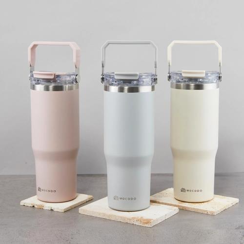 伴佳家 陶瓷雙飲提提杯900ML 海霧灰/曦光粉/奶油白