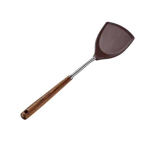 PUSH!廚房用品胡桃木耐高溫不銹鋼炒菜鏟不粘鍋矽膠鏟麥飯石鍋矽膠鍋鏟D378