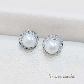 【焦糖小姐 Ms caramelo】 淡水珍珠耳環(圓圈滿鑽珍珠耳環)