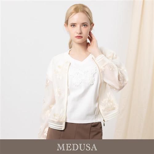 現貨【MEDUSA 曼度莎】浪漫刺繡歐根紗透膚夾克（M-XL）｜女造型外套 透膚外套