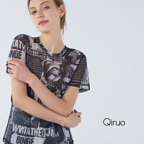【Qiruo 奇若】春夏專櫃黑色上衣7070A 短袖裸紗造型