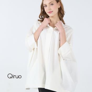 【Qiruo 奇若】專櫃白色五分袖造型襯衫3073A 長版設計