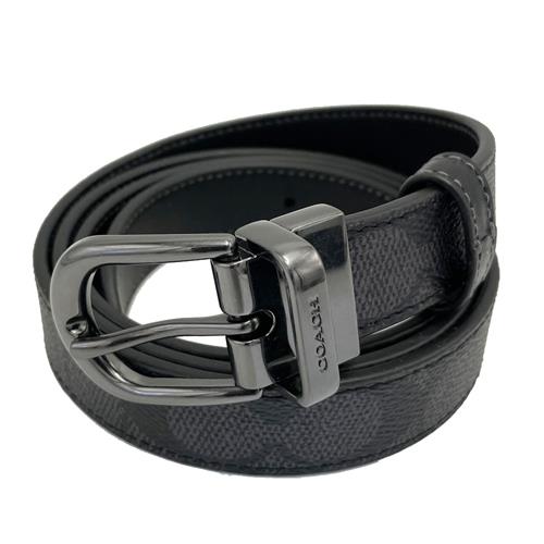 【COACH】C LOGO霧黑馬蹄釦環女款細皮帶(黑灰)