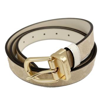 【COACH】C LOGO金色馬蹄釦環女款細皮帶(米白)