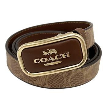 【COACH】方頭C LOGO女款細皮帶(金頭/焦糖)