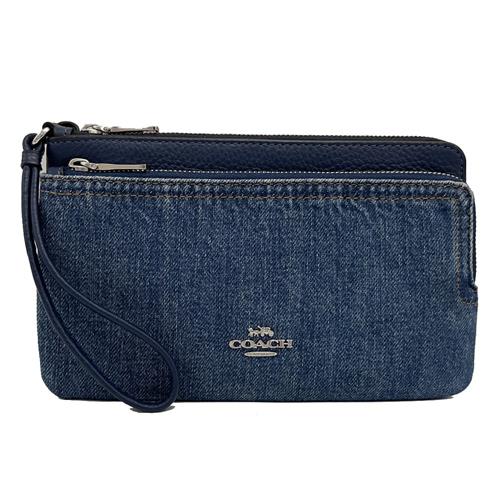 【COACH】素面單寧長夾式雙層大手拿包/零錢包(牛仔藍)