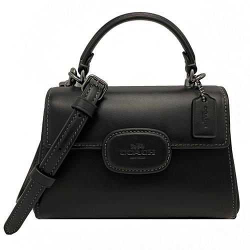 【COACH】ELIZA迷你滑面牛皮硬殼手提斜背兩用方包(黑)