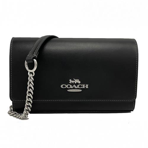 【COACH】滑面牛皮鏈帶斜背兩用方包(黑)