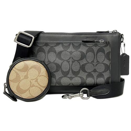 【COACH】HOLDEN中性男款子母斜背包(黑灰)