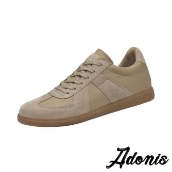 【Adonis】真皮異材質拼接平底休閒鞋/真皮頭層牛皮異材質拼接平底休閒鞋 男鞋 卡其