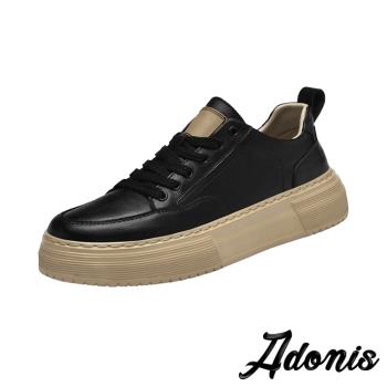 【Adonis】真皮繫帶輕量厚底休閒板鞋/真皮百搭復古繫帶輕量厚底板鞋 休閒鞋 男鞋 黑