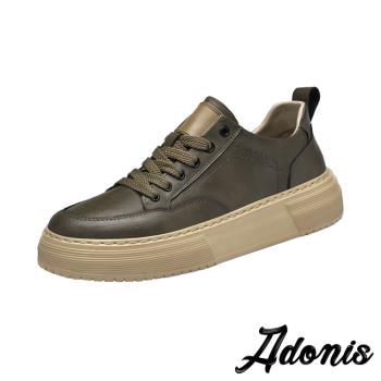 【Adonis】真皮繫帶輕量厚底休閒板鞋/真皮百搭復古繫帶輕量厚底板鞋 休閒鞋 男鞋 卡其