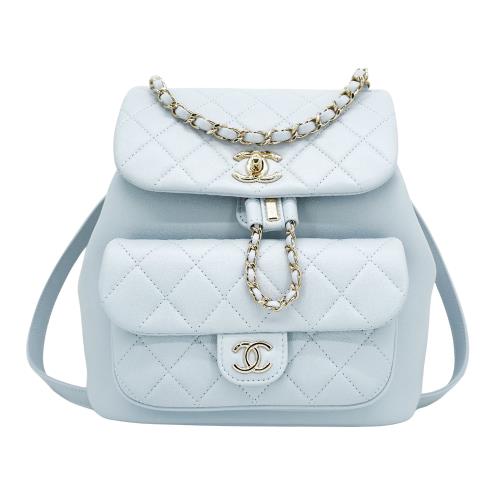 Chanel Duma 牛皮淡金鍊後背包-大(AS3618-霧霾藍)