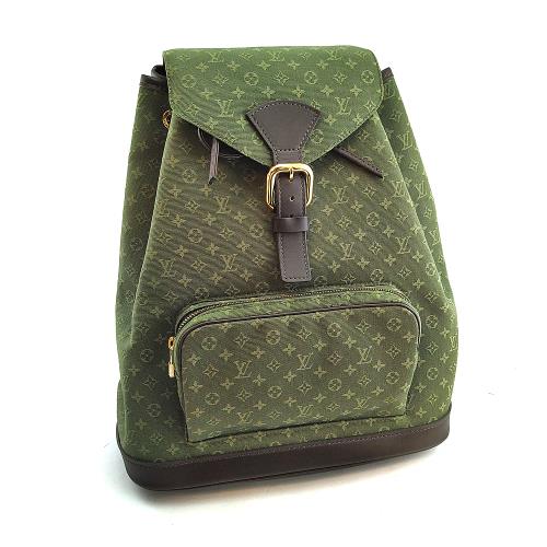 九成新！LV 綠色迷你Monogram字紋丹寧布料前口袋束口後背包